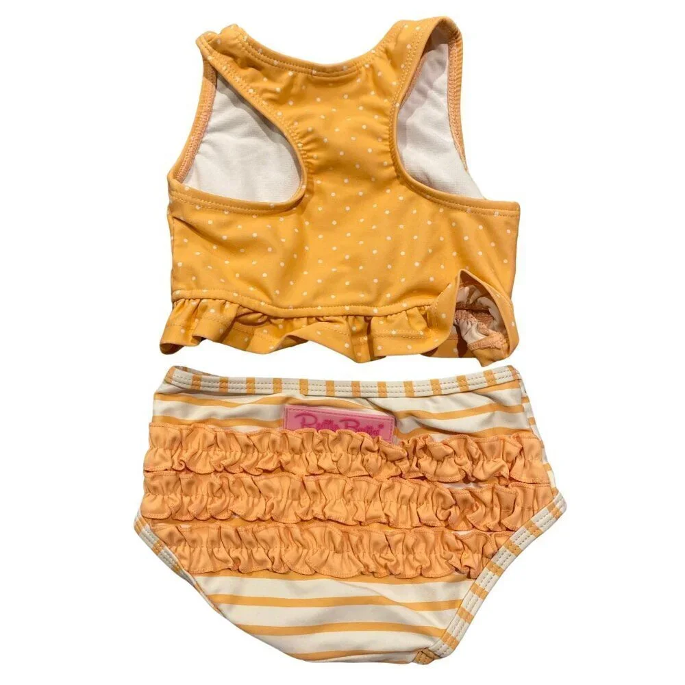 Ruffle Butts Baby Girl's 2 piece Peach and White Swimsuit